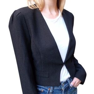 Vintage FOREVER 21 Black Crepe Long Sleeved Cropped Deep V Tuxedo Jacket